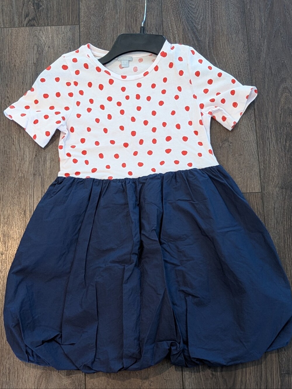COS Girl's White and Red Polka Dot with Navy Bubble Skirt Dress